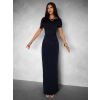 Tmavě modré dlouhé šaty TIELAS s řasením