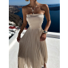 Zlaté letní plisované šaty CAPRIE bez ramínek