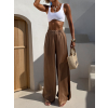 Hnědé saténové dlouhé široké kalhoty SITAKE