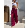 Vínové saténové dlouhé široké kalhoty SITAKE