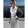 Bílý elegantní plisovaný kalhotový komplet WALTERIA