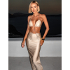 Béžové sexy elastické šaty LOSENA s řetízkem