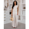 Béžový elegantní dlouhý kalhotový komplet MODROS