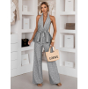 Šedý elegantní kalhotový dlouhý komplet OLENIRI