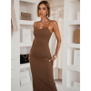 Tmavě hnědé dlouhé šaty SLOMYX se špagetovými ramínky