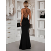 Černé dlouhé saténové šaty ERIKAL s rozparkem a šněrováním