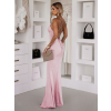 Starororůžové dlouhé saténové šaty ERIKAL s rozparkem a šněrováním