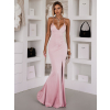 Starororůžové dlouhé saténové šaty ERIKAL s rozparkem a šněrováním