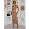 Hnědé dlouhé šaty SLOMYX se špagetovými ramínky
