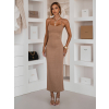 Hnědé dlouhé šaty SLOMYX se špagetovými ramínky