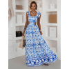 Modré dlouhé lehké letní šaty MODORO s průstřihy