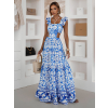 Modré dlouhé lehké letní šaty MODORO s průstřihy