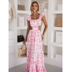 Růžové dlouhé lehké letní šaty MODORO s průstřihy