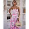 Růžové dlouhé květinové letní šaty BURNOS