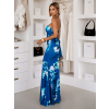 Modré květinové dlouhé letní šaty DAFIRA s šátkem