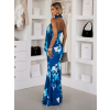 Modré květinové dlouhé letní šaty DAFIRA s šátkem
