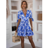 Modré vzdušné letní krátké šaty OMEYA s vázáním