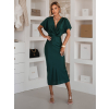 Smaragdové saténové midi šaty MIRIAM s krátkým rukávem