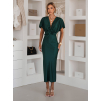 Smaragdové saténové midi šaty MIRIAM s krátkým rukávem