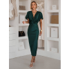 Smaragdové saténové midi šaty MIRIAM s krátkým rukávem