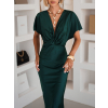 Smaragdové saténové midi šaty MIRIAM s krátkým rukávem