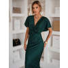 Smaragdové saténové midi šaty MIRIAM s krátkým rukávem