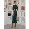 Smaragdové saténové midi šaty MIRIAM s krátkým rukávem