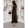 Tmavě hnědé dlouhé saténové šaty CREWE