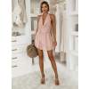 Starorůžové letní mini šaty MINORY s výstřihem