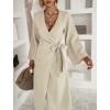 Béžové mušelínové zavinovací šaty CRUXA s dlouhým rukávem