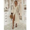 Béžové mušelínové zavinovací šaty CRUXA s dlouhým rukávem