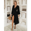 Černé mušelínové zavinovací šaty CRUXA s dlouhým rukávem