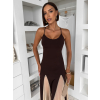 Hnědé maxi dlouhé elegantní šaty DRELVIK