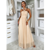 Béžové společenské tylové variabilní šaty OBSIYA s vlečkou
