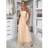Béžové společenské tylové variabilní šaty OBSIYA s vlečkou