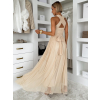 Béžové společenské tylové variabilní šaty OBSIYA s vlečkou