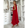 Červené saténové dlouhé plisované šaty EKULY
