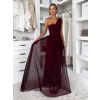 Vínové variabilní společenské tylové plesové šaty OBSIYA s vlečkou