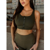 Khaki sportovní fitness podprsenka PLAMENO na zip