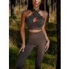 Khaki sportovní jóga podprsenka ISOURAT s vlnkami