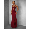Bordó dlouhé společenské šaty LIMONA s průstřihy