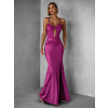 Tmavě růžové dlouhé společenské šaty LIMONA s průstřihy