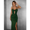 Smaragdové dlouhé společenské šaty LIMONA s průstřihy