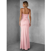 Světle růžové dlouhé společenské šaty LIMONA s průstřihy