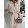 Béžový 100% len kalhotový košilový komplet ORIANA