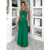 Zelené dlouhé šaty DELYEXA s vázáním a rozparkem