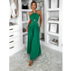 Zelené dlouhé šaty DELYEXA s vázáním a rozparkem