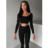 Černý vlnkovaný top URILON s dlouhým rukávem