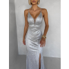 Stříbrné plesové třpytivé šaty RAVELLE s rozparkem