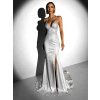 Stříbrné plesové dlouhé třpytivé šaty ELUREYA s rozparkem
